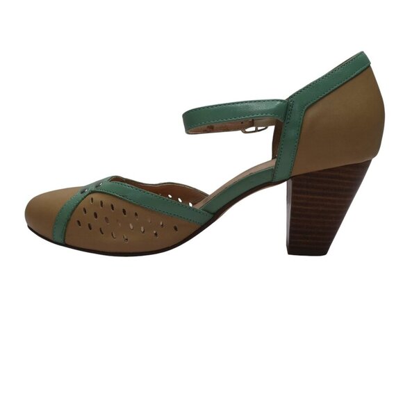 Chelsea Crew Zest Biege Green Retro Gatsby Pumps Heels Womens 39 US 8-8.5 - Picture 3 of 13